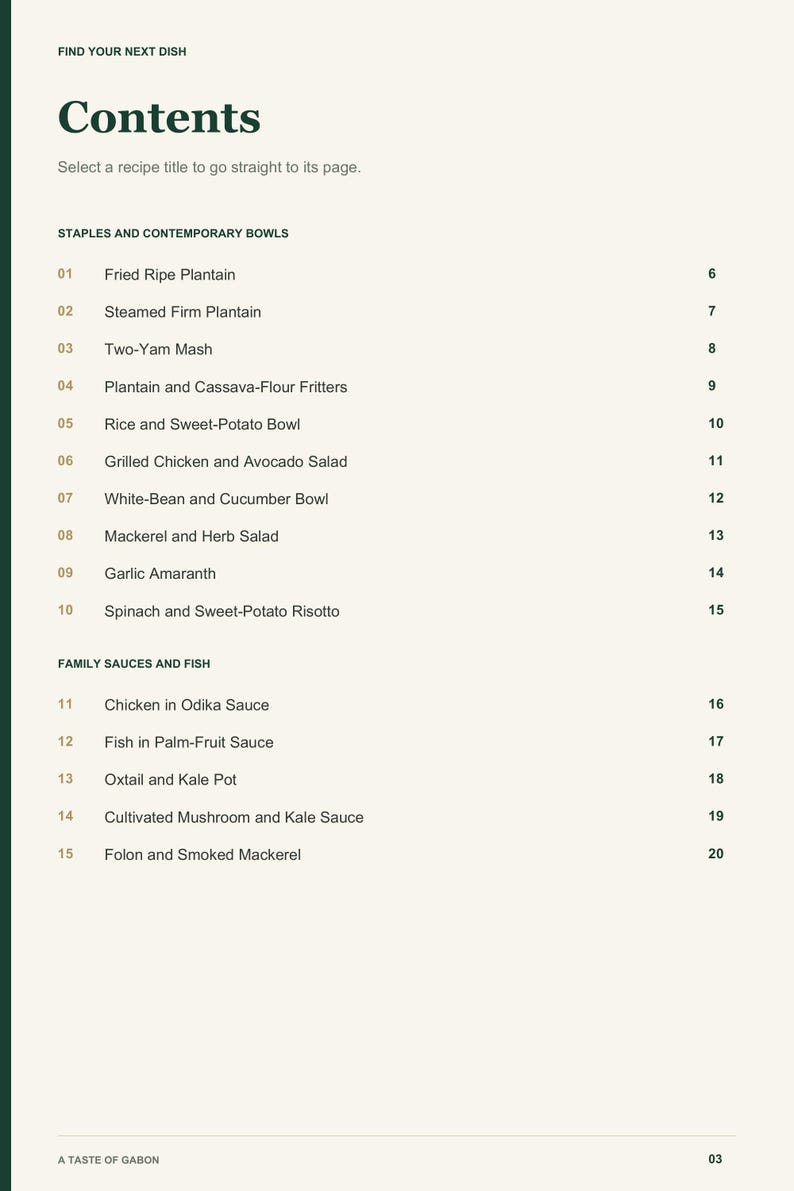 Actual PDF page 3 from A Taste of Gabon: Contents, page 1.