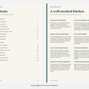 Actual contents and kitchen-notes pages from A Taste of Maldives.