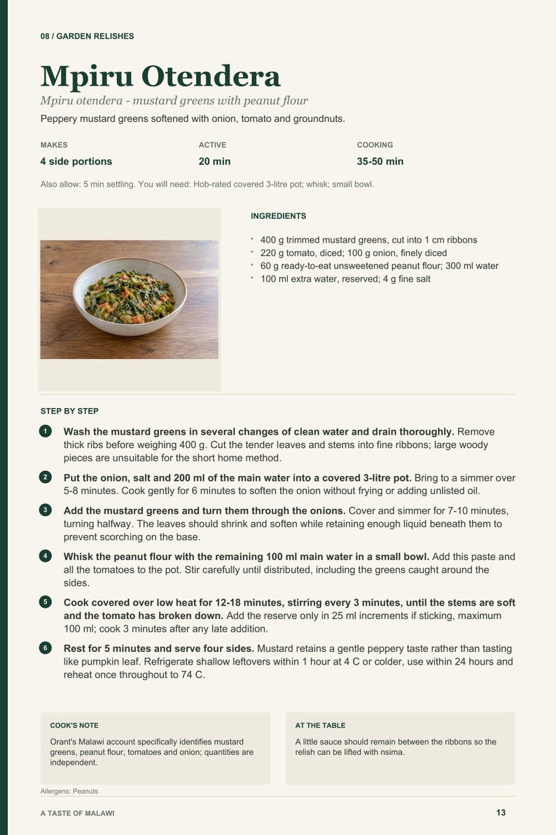 Actual PDF page 13 from A Taste of Malawi: Mpiru Otendera recipe page.