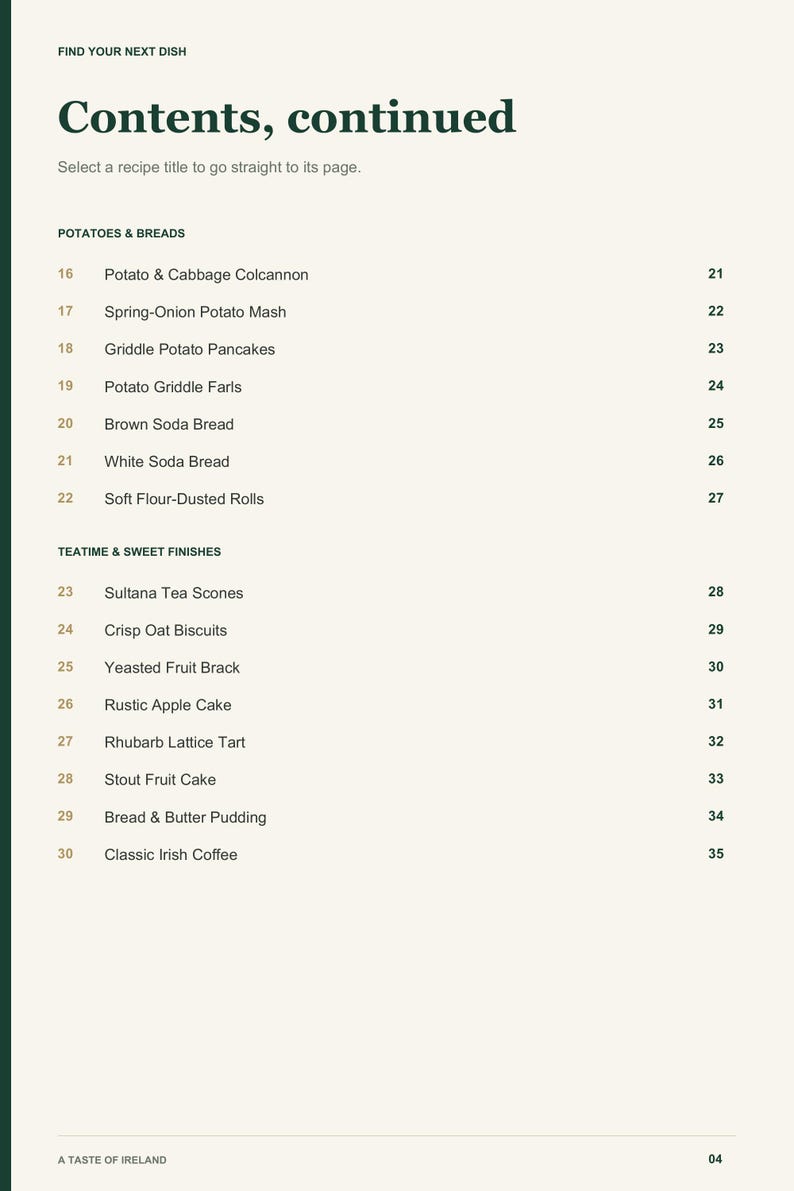 Actual PDF page 4 from A Taste of Ireland: Contents, page 2.