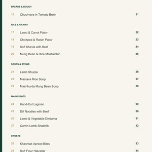 Actual PDF page 4 from A Taste of Uzbekistan: Contents, page 2.