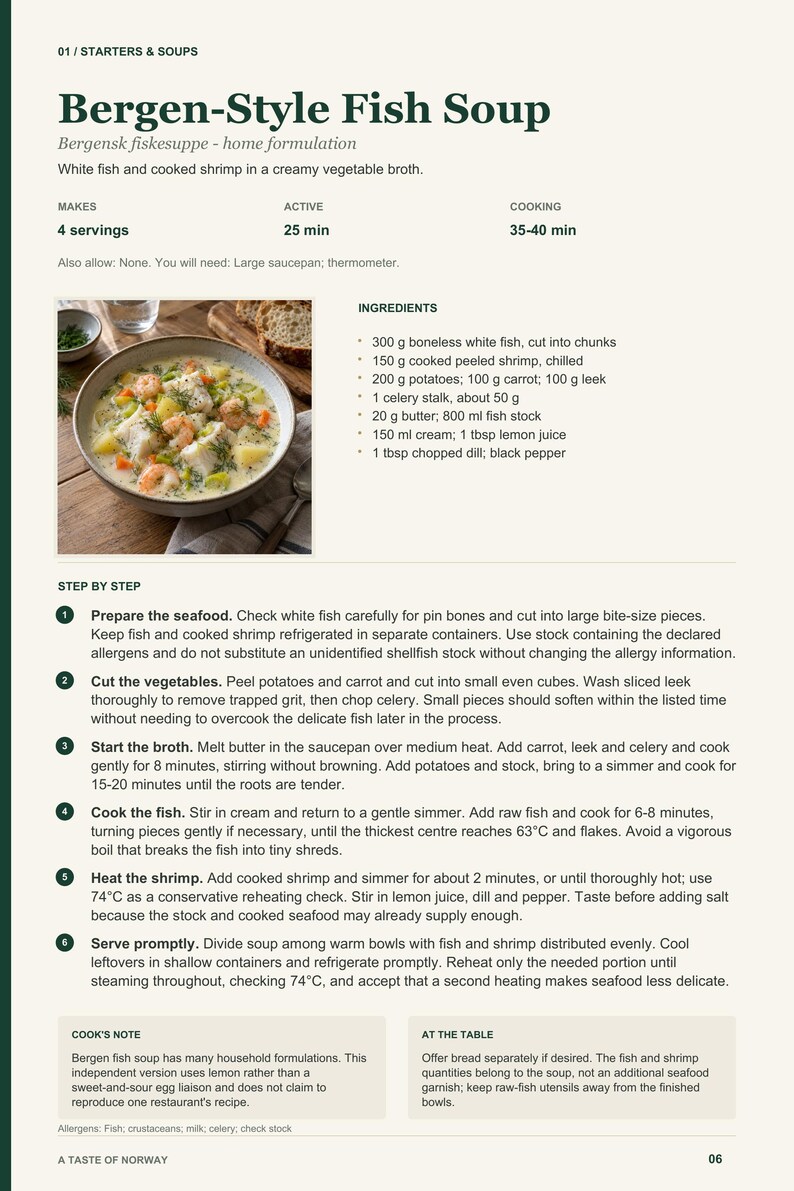 Actual PDF page 6 from A Taste of Norway: Bergen-Style Fish Soup recipe page.