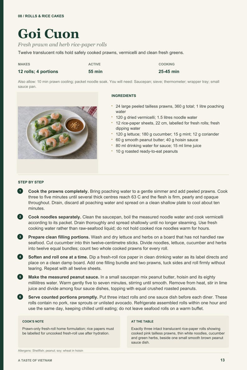 Actual PDF page 13 from A Taste of Vietnam: Goi Cuon recipe page.
