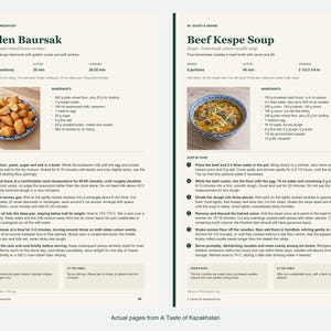 Two actual recipe pages from A Taste of Kazakhstan.