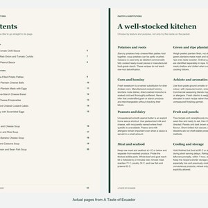 Actual contents and kitchen-notes pages from A Taste of Ecuador.