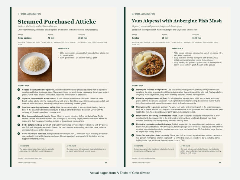 Two actual recipe pages from A Taste of Cote d'Ivoire.