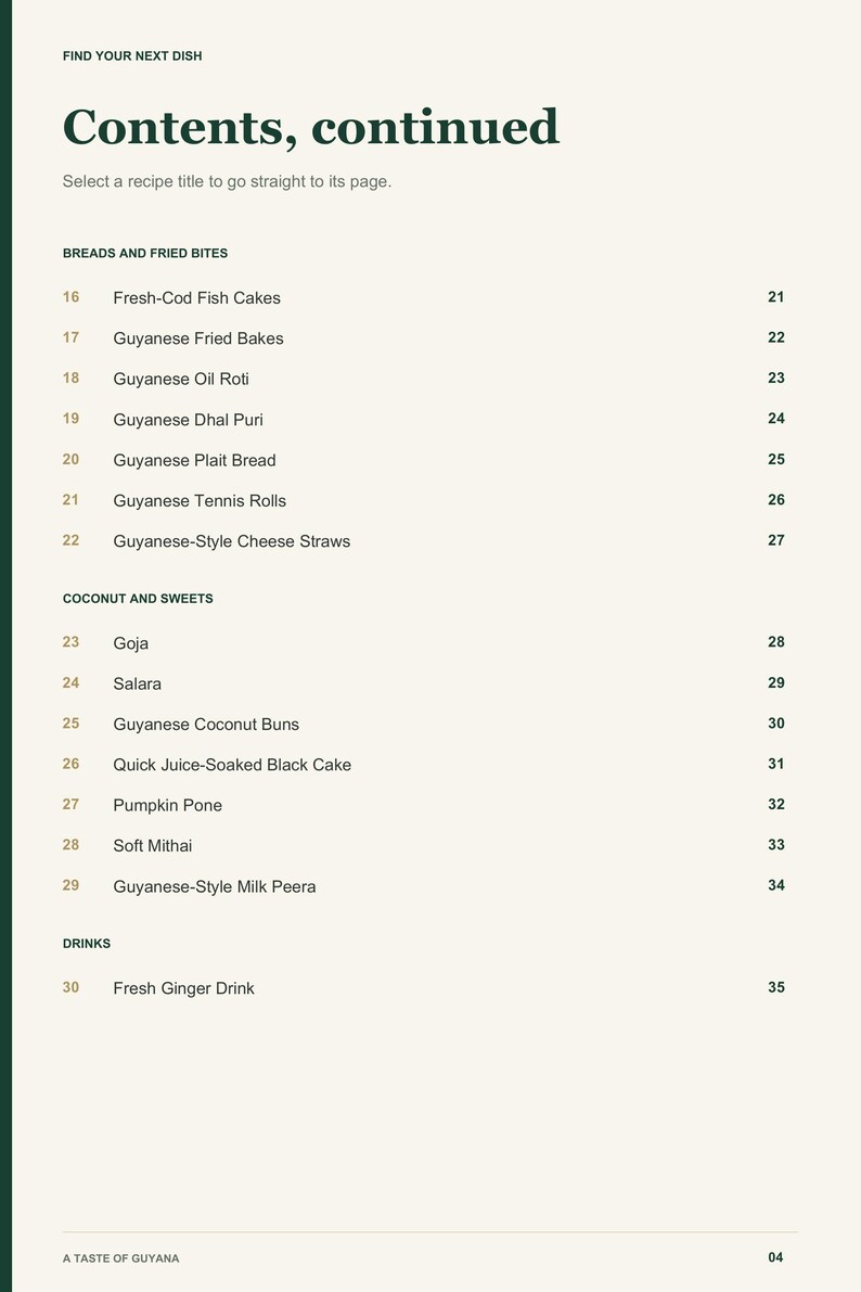 Actual PDF page 4 from A Taste of Guyana: Contents, page 2.