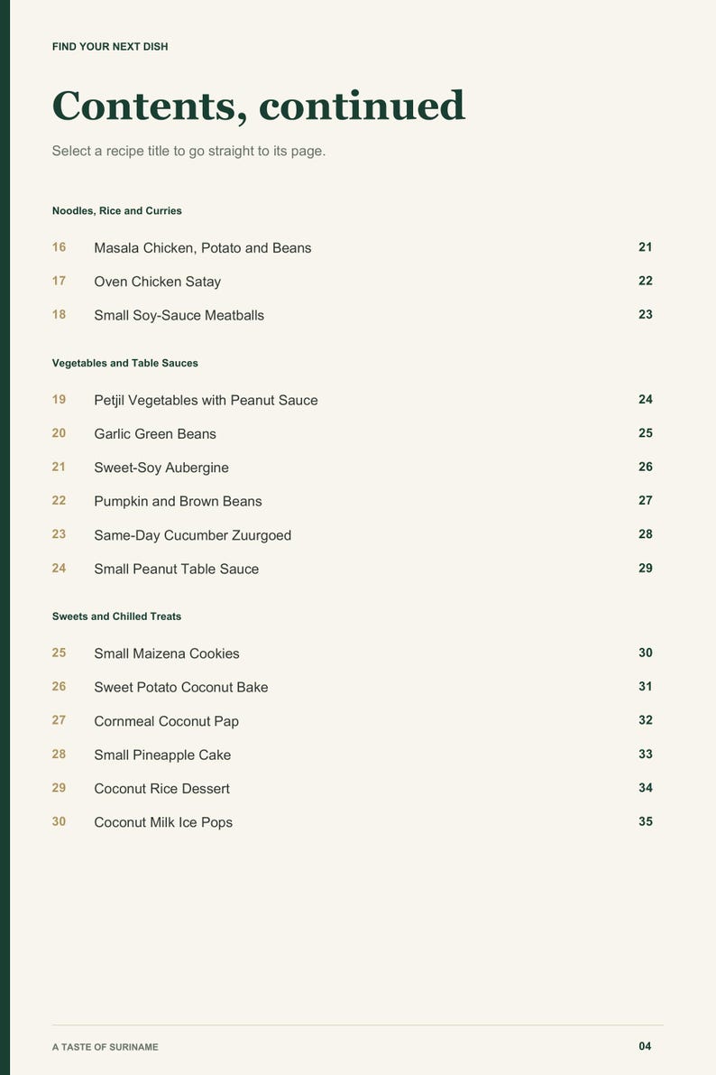 Actual PDF page 4 from A Taste of Suriname: Contents, page 2.