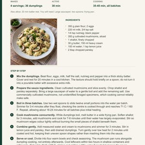 Actual PDF page 13 from A Taste of Luxembourg: Dumplings in Mushroom Cream recipe page.