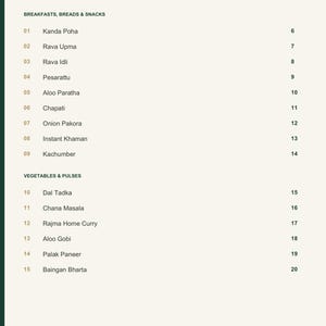 Actual PDF page 3 from A Taste of India: Contents, page 1.