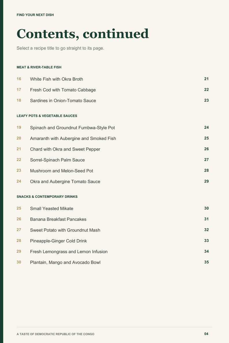 Actual PDF page 4 from A Taste of Democratic Republic of the Congo: Contents, page 2.