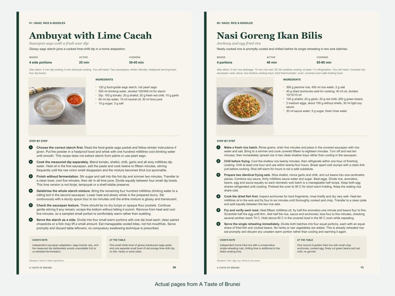 Two actual recipe pages from A Taste of Brunei.