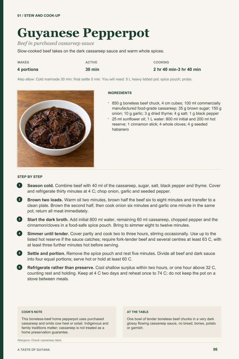 Actual PDF page 6 from A Taste of Guyana: Guyanese Pepperpot recipe page.