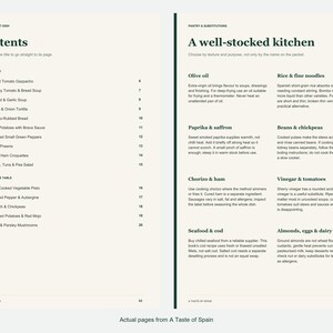 Actual contents and kitchen-notes pages from A Taste of Spain.
