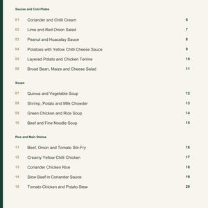 Actual PDF page 3 from A Taste of Peru: Contents, page 1.