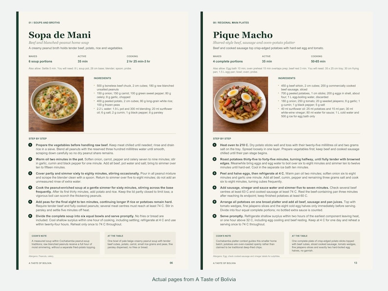 Two actual recipe pages from A Taste of Bolivia.