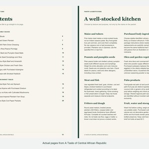 Actual contents and kitchen-notes pages from A Taste of Central African Republic.