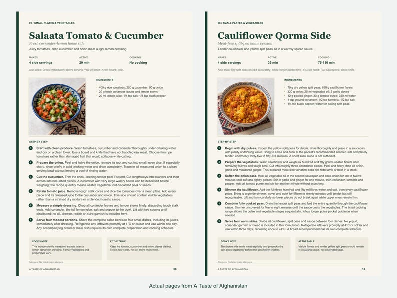 Two actual recipe pages from A Taste of Afghanistan.
