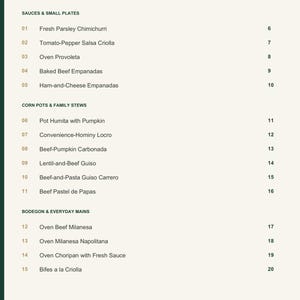 Actual PDF page 3 from A Taste of Argentina: Contents, page 1.