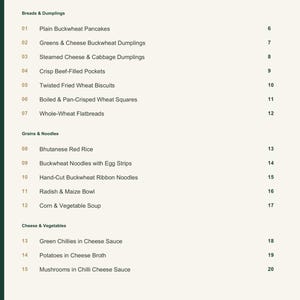 Actual PDF page 3 from A Taste of Bhutan: Contents, page 1.