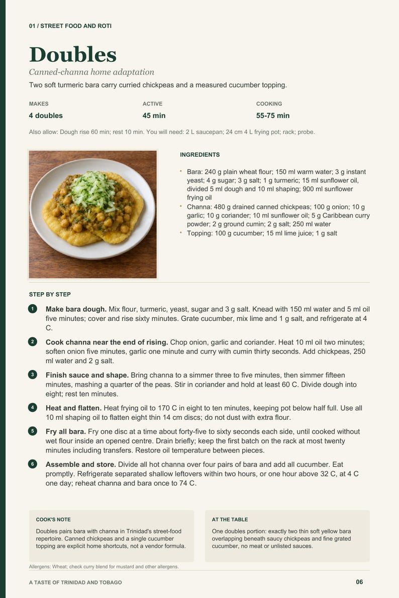 Actual PDF page 6 from A Taste of Trinidad and Tobago: Doubles recipe page.
