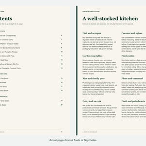 Actual contents and kitchen-notes pages from A Taste of Seychelles.
