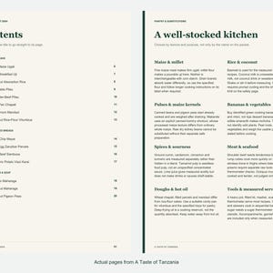 Actual contents and kitchen-notes pages from A Taste of Tanzania.