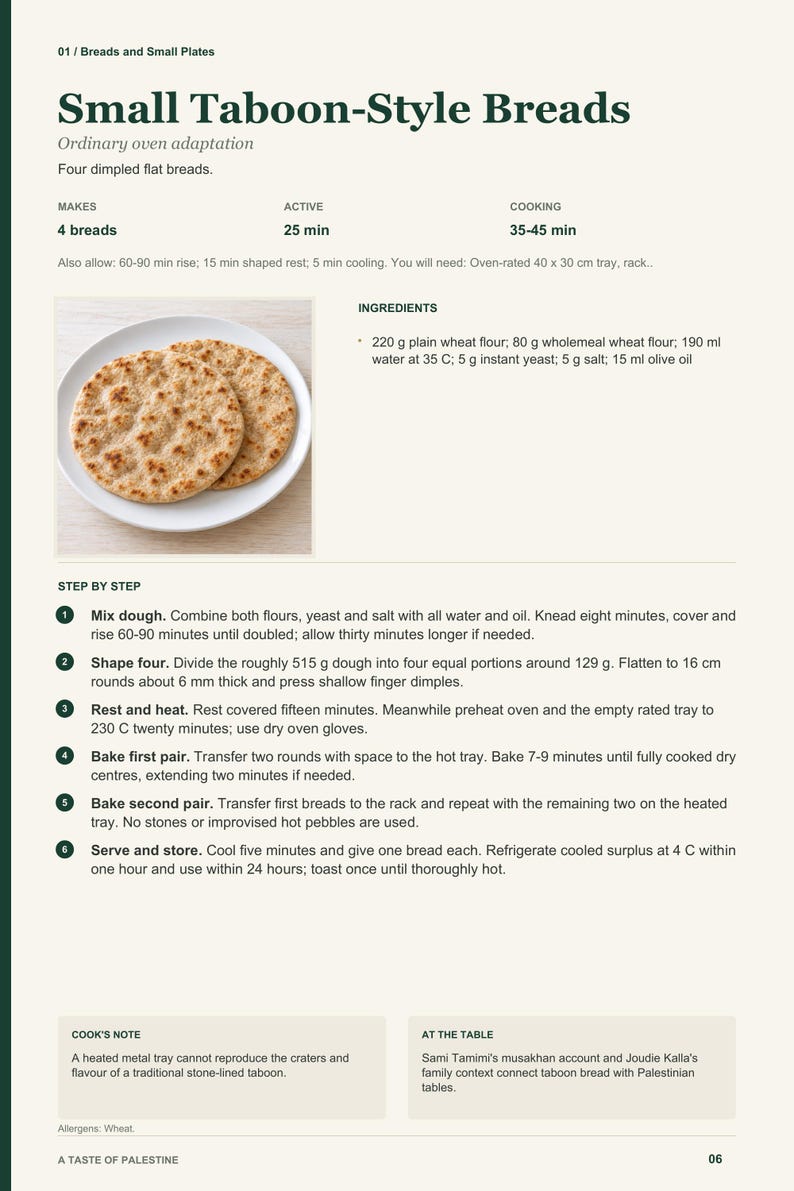 Actual PDF page 6 from A Taste of Palestine: Small Taboon-Style Breads recipe page.