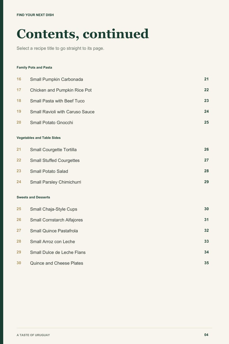 Actual PDF page 4 from A Taste of Uruguay: Contents, page 2.