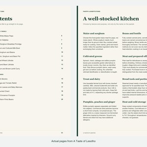 Actual contents and kitchen-notes pages from A Taste of Lesotho.