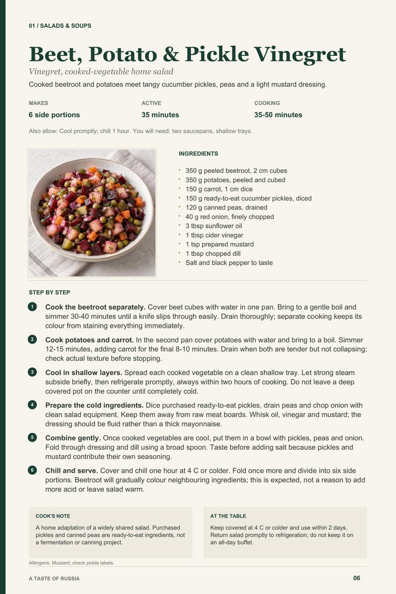 Actual PDF page 6 from A Taste of Russia: Beet, Potato & Pickle Vinegret recipe page.