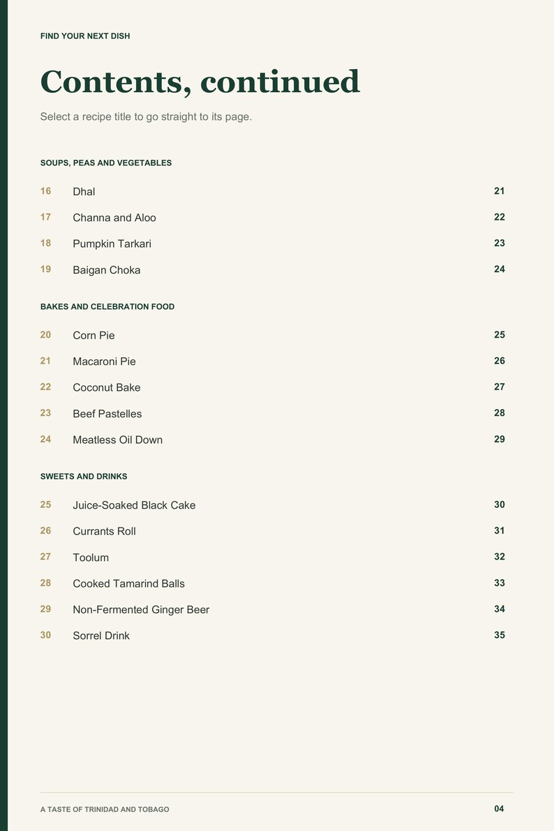 Actual PDF page 4 from A Taste of Trinidad and Tobago: Contents, page 2.