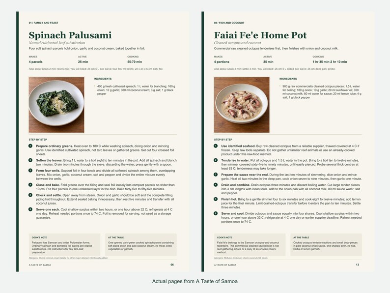 Two actual recipe pages from A Taste of Samoa.