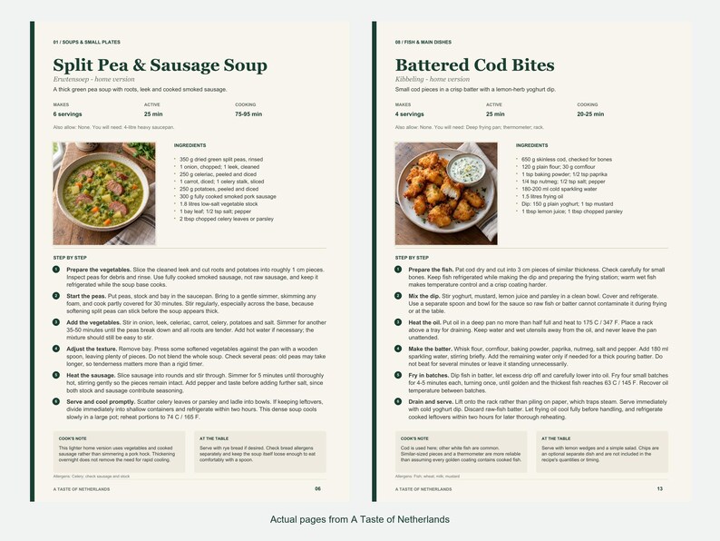 Two actual recipe pages from A Taste of Netherlands.