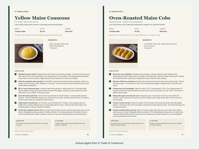 Two actual recipe pages from A Taste of Cameroon.
