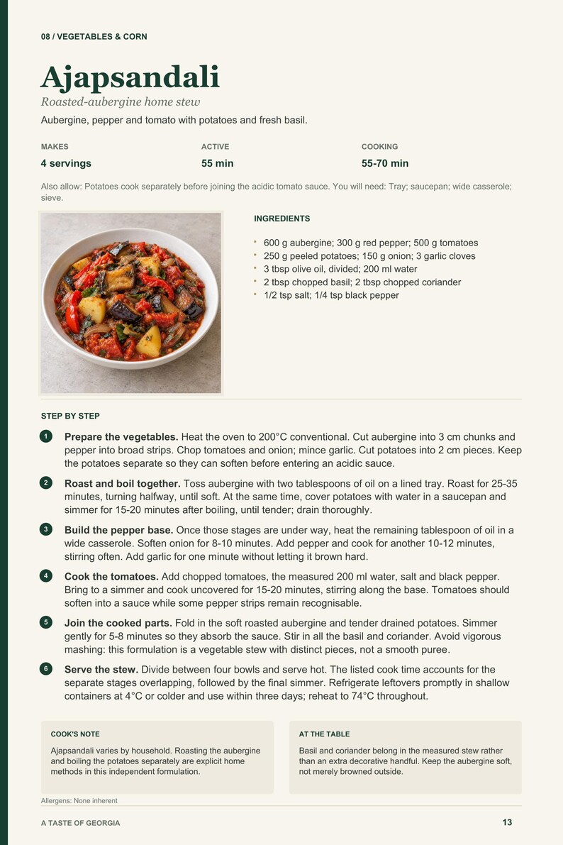 Actual PDF page 13 from A Taste of Georgia: Ajapsandali recipe page.
