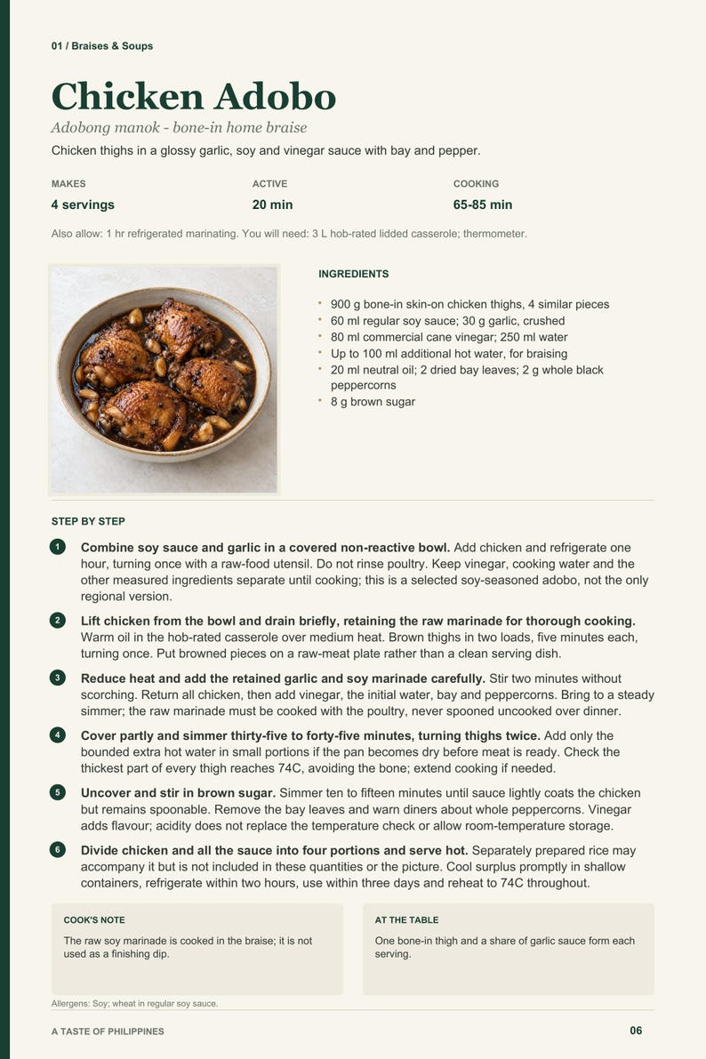 Actual PDF page 6 from A Taste of Philippines: Chicken Adobo recipe page.