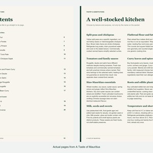 Actual contents and kitchen-notes pages from A Taste of Mauritius.