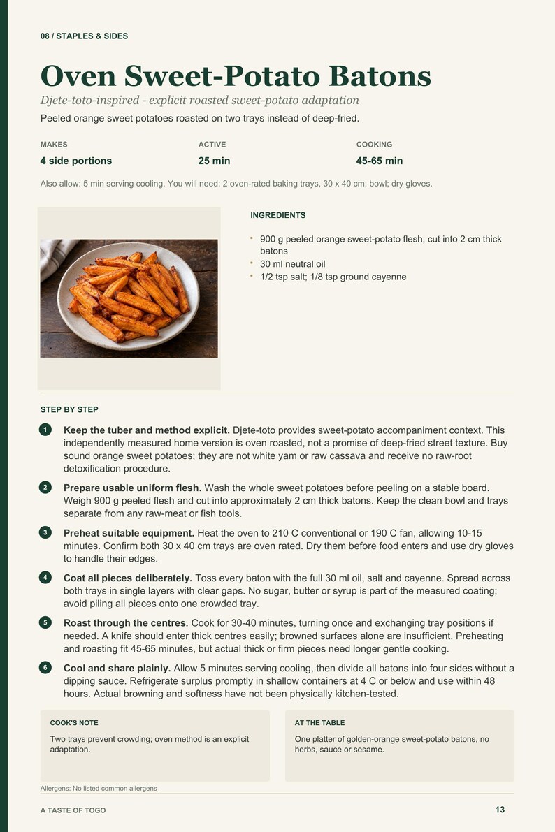 Actual PDF page 13 from A Taste of Togo: Oven Sweet-Potato Batons recipe page.