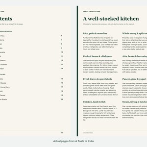 Actual contents and kitchen-notes pages from A Taste of India.