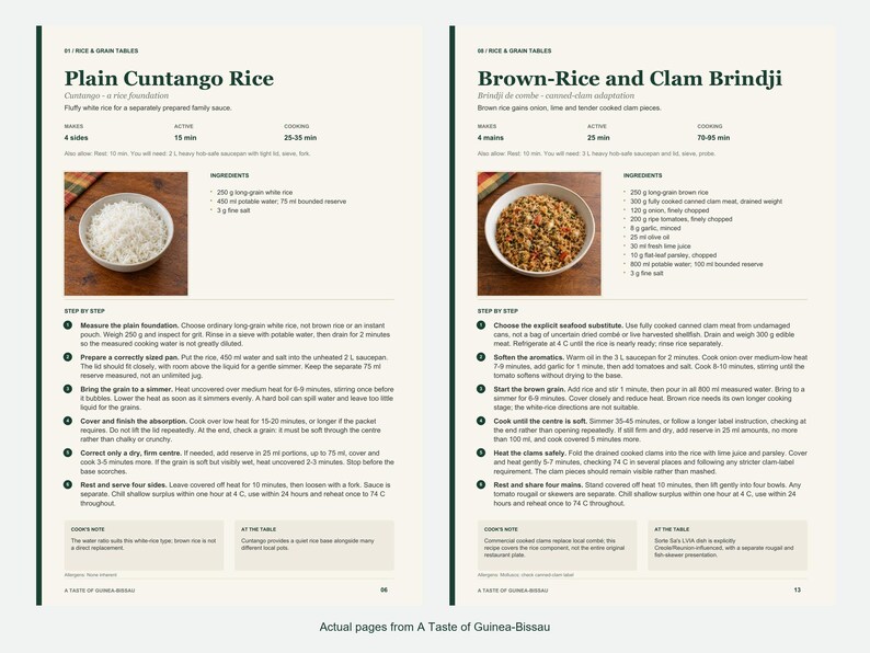 Two actual recipe pages from A Taste of Guinea-Bissau.