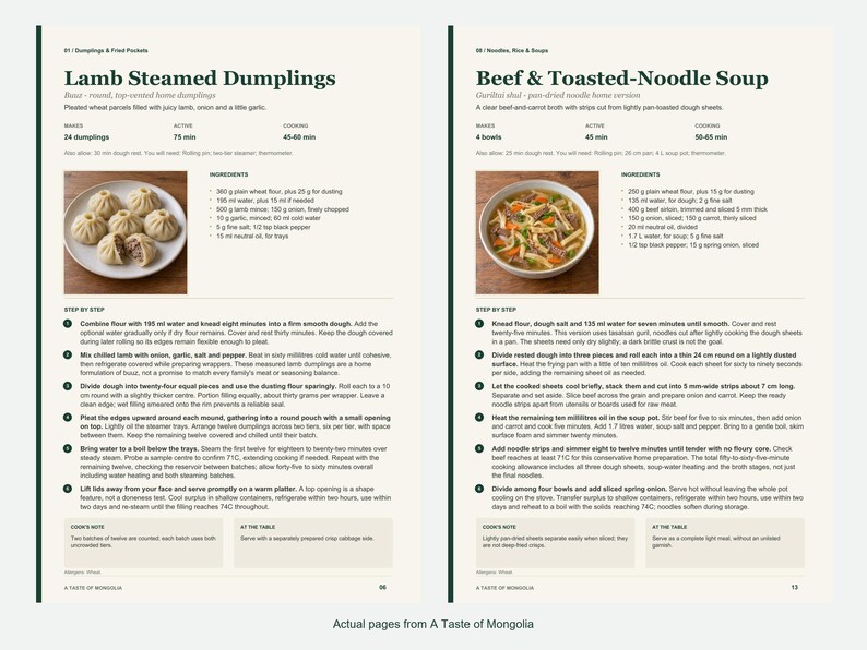 Two actual recipe pages from A Taste of Mongolia.