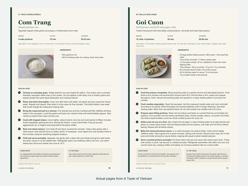 Two actual recipe pages from A Taste of Vietnam.