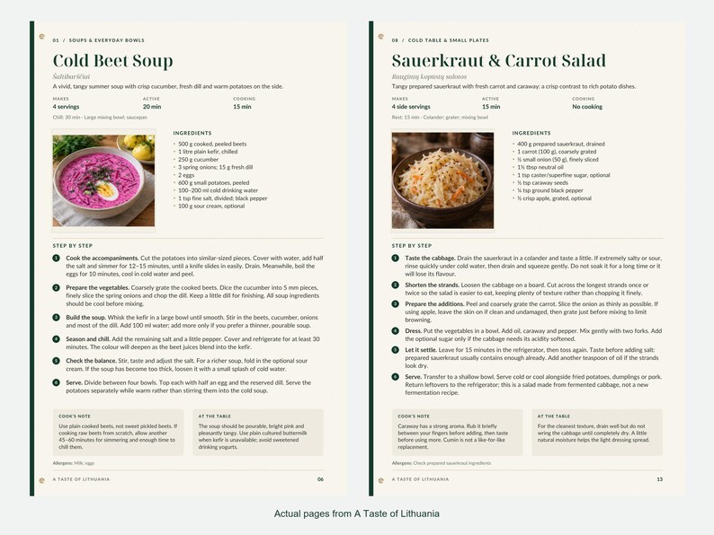 Two actual recipe pages from A Taste of Lithuania.