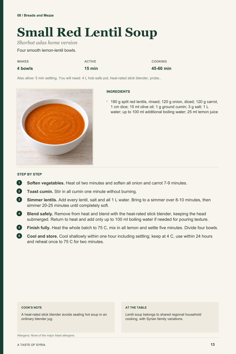 Actual PDF page 13 from A Taste of Syria: Small Red Lentil Soup recipe page.