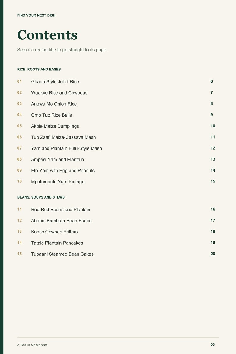 Actual PDF page 3 from A Taste of Ghana: Contents, page 1.