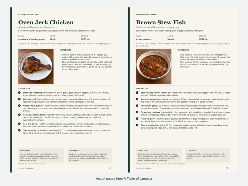 Two actual recipe pages from A Taste of Jamaica.