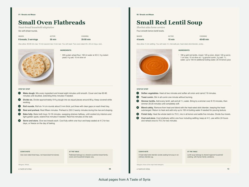 Two actual recipe pages from A Taste of Syria.