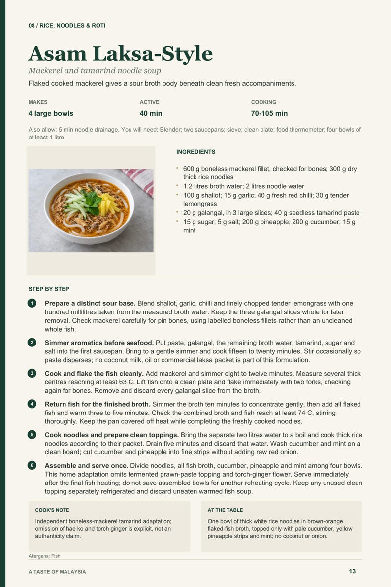 Actual PDF page 13 from A Taste of Malaysia: Asam Laksa-Style recipe page.