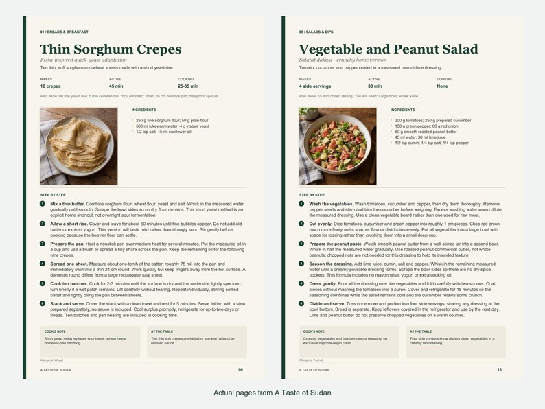 Two actual recipe pages from A Taste of Sudan.